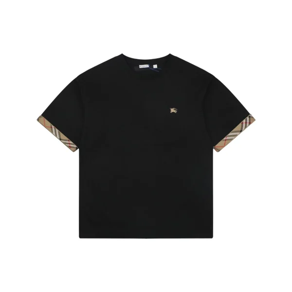 Burberry Vintage Check Trim Equestrian Knight T-Shirt Black Front view