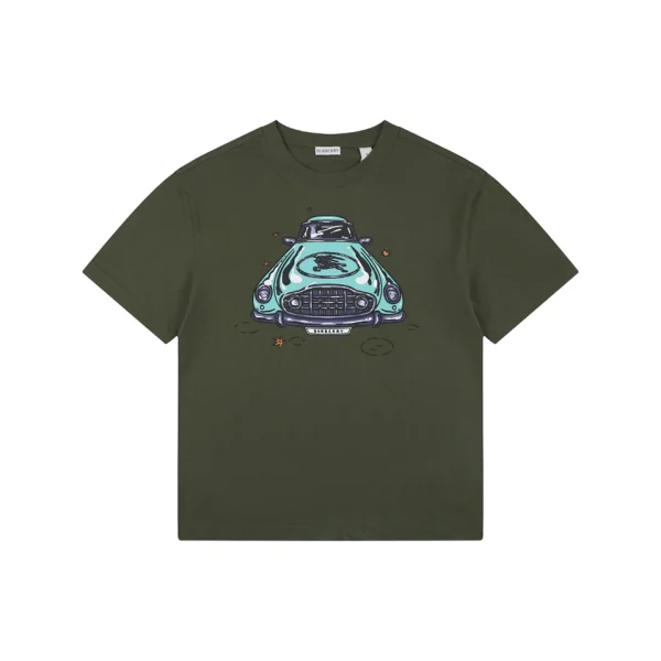 Burberry Vintage Classic Car Print T-Shirt Green Front view