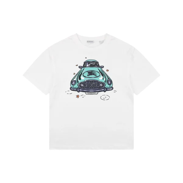 Burberry Vintage Classic Car Print T-Shirt White Front view