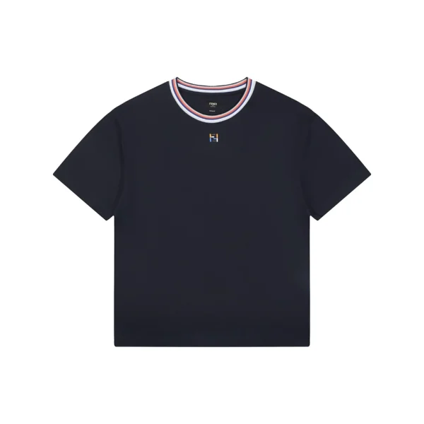 Fendi Contrast Collar FF Embroidered T-Shirt Front view