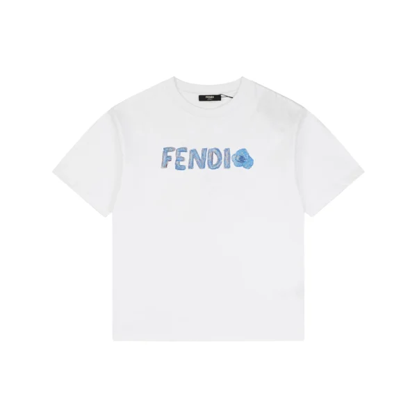 Fendi Gradient Logo Embroidered T-Shirt White Front view