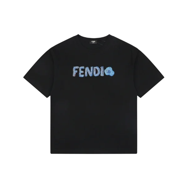 Fendi Gradient Logo Embroidered T-Shirt Black Front view