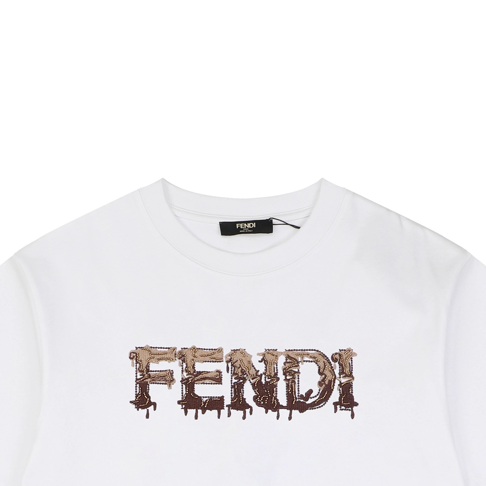 Fendi Melted Logo Embroidered T-Shirt White