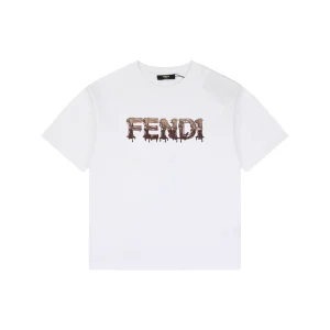 Fendi Melted Logo Embroidered T-Shirt White Front view