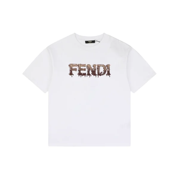 Fendi Melted Logo Embroidered T-Shirt White Front view