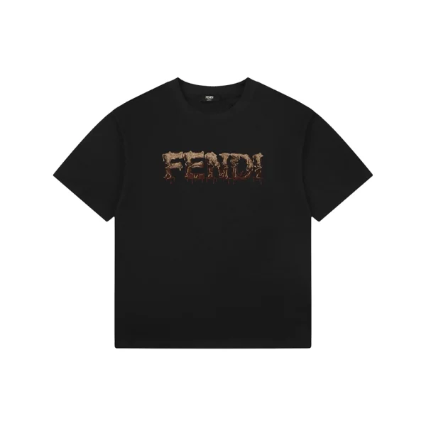 Fendi Melted Logo Embroidered T-Shirt Black Front view