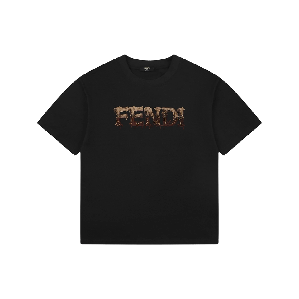 Fendi Melted Logo Embroidered T-Shirt Black Front view