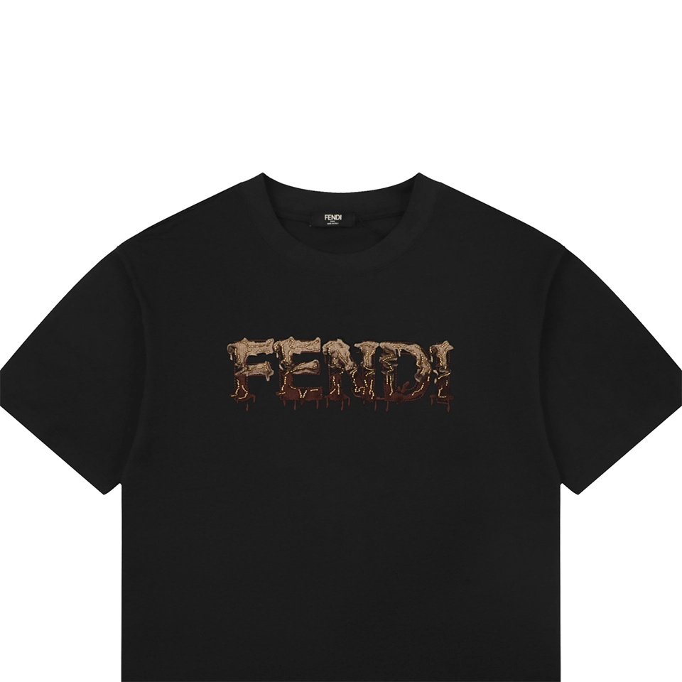 Fendi Melted Logo Embroidered T-Shirt Black