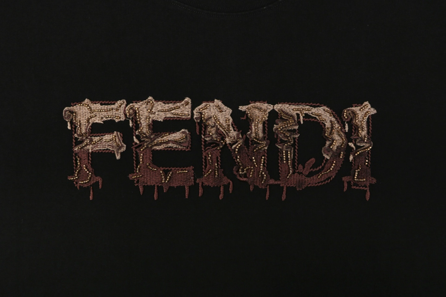 Fendi Melted Logo Embroidered T-Shirt Black Front Print