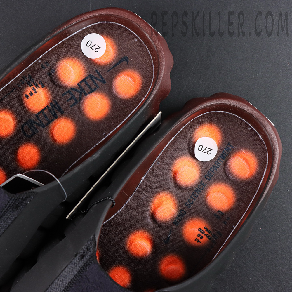 Nike Mind 001 Flyknit “Bronze Eclipse” insole detail featuring orange pod graphics and Mind Science Department branding