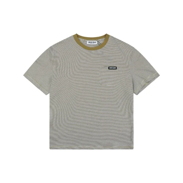 Miu Miu Mustard Collar Striped T-Shirt Front view