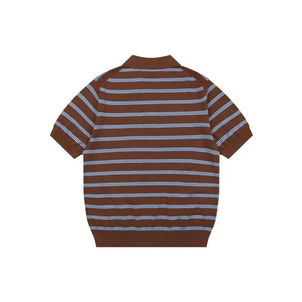 Moncler Brown Striped M Patch Jacquard Knit Polo T-Shirt Back view