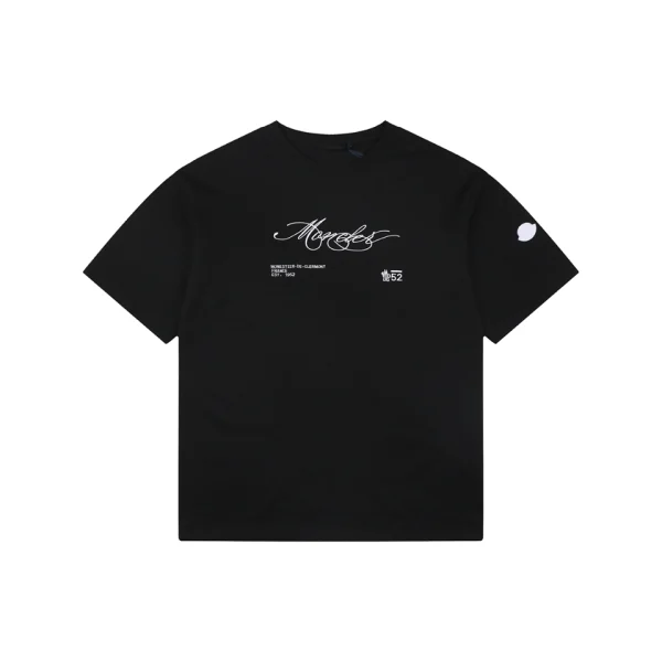 Moncler Script Logo Embroidered T-Shirt Black Front view