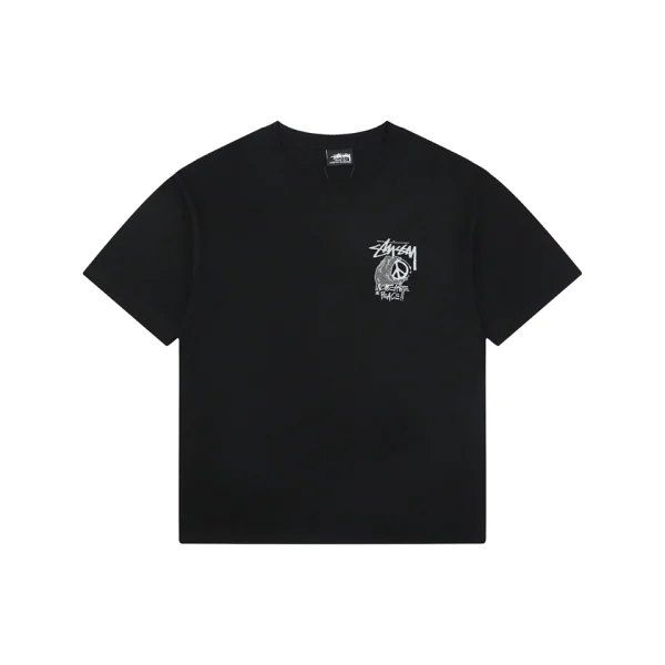 Stussy Graffiti Peace Sign Print T-Shirt Black Front view