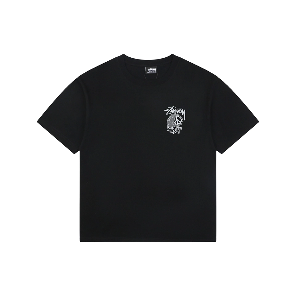 Stussy Graffiti Peace Sign Print T-Shirt Black Front view