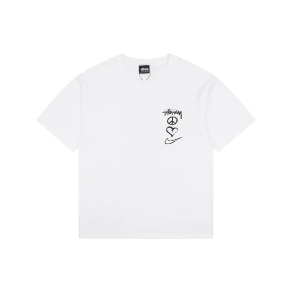 Stussy Graffiti Peace Symbol Graphic T-Shirt White Front view