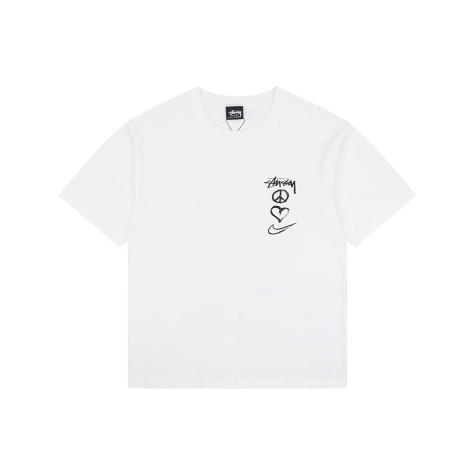 Stussy Graffiti Peace Symbol Graphic T-Shirt White Front view