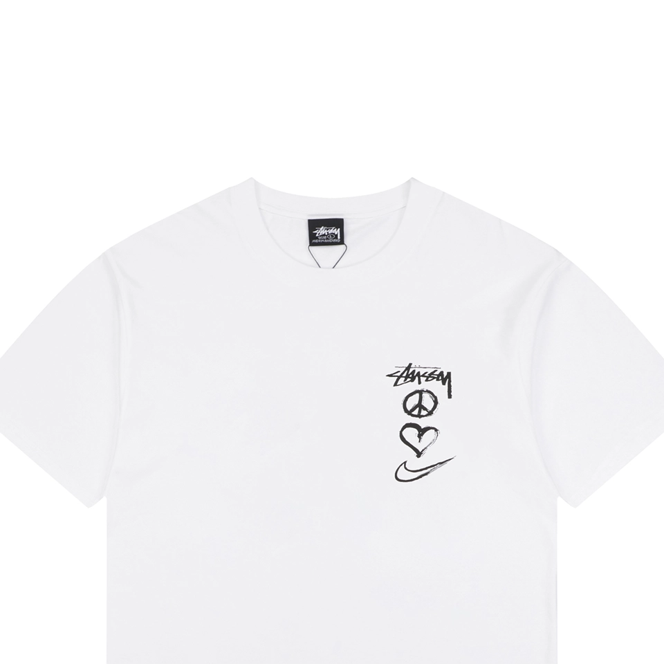 Stussy Graffiti Peace Symbol Graphic T-Shirt White