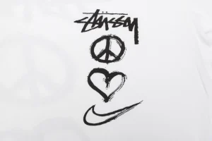 Stussy Graffiti Peace Symbol Graphic T-Shirt White Print