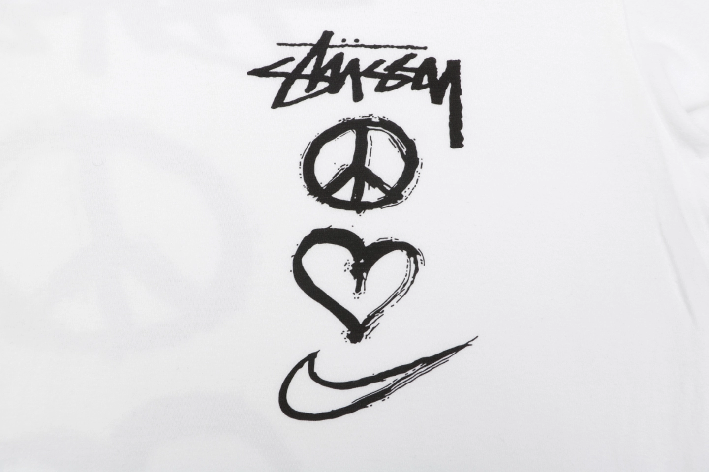 Stussy Graffiti Peace Symbol Graphic T-Shirt White Print