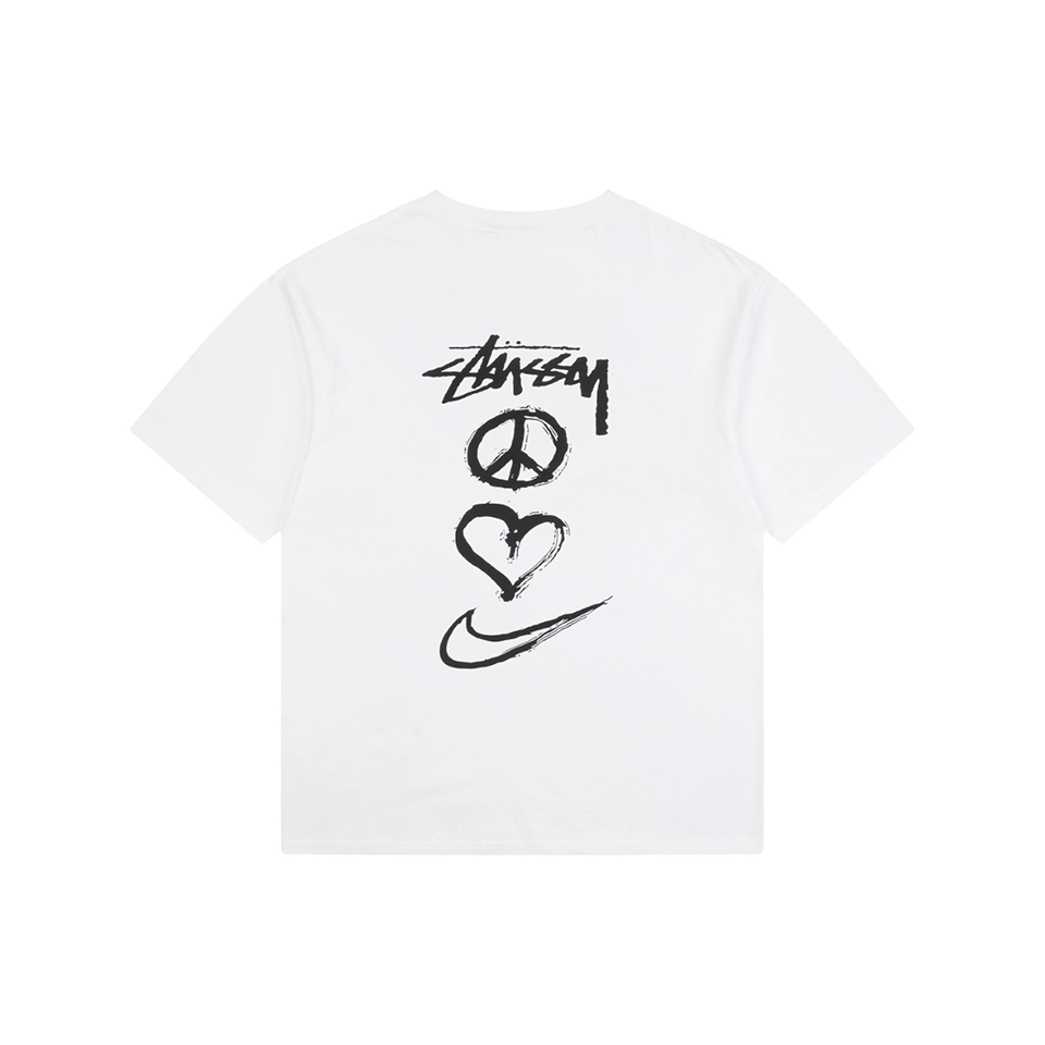 Stussy Graffiti Peace Symbol Graphic T-Shirt White Back view