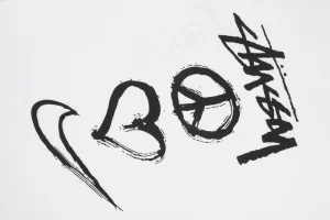 Stussy Graffiti Peace Symbol Graphic T-Shirt White Print