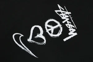Stussy Graffiti Peace Symbol Graphic T-Shirt Black Print