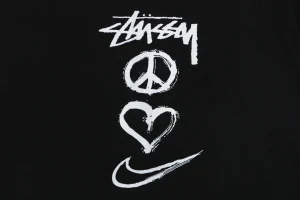 Stussy Graffiti Peace Symbol Graphic T-Shirt Black Print