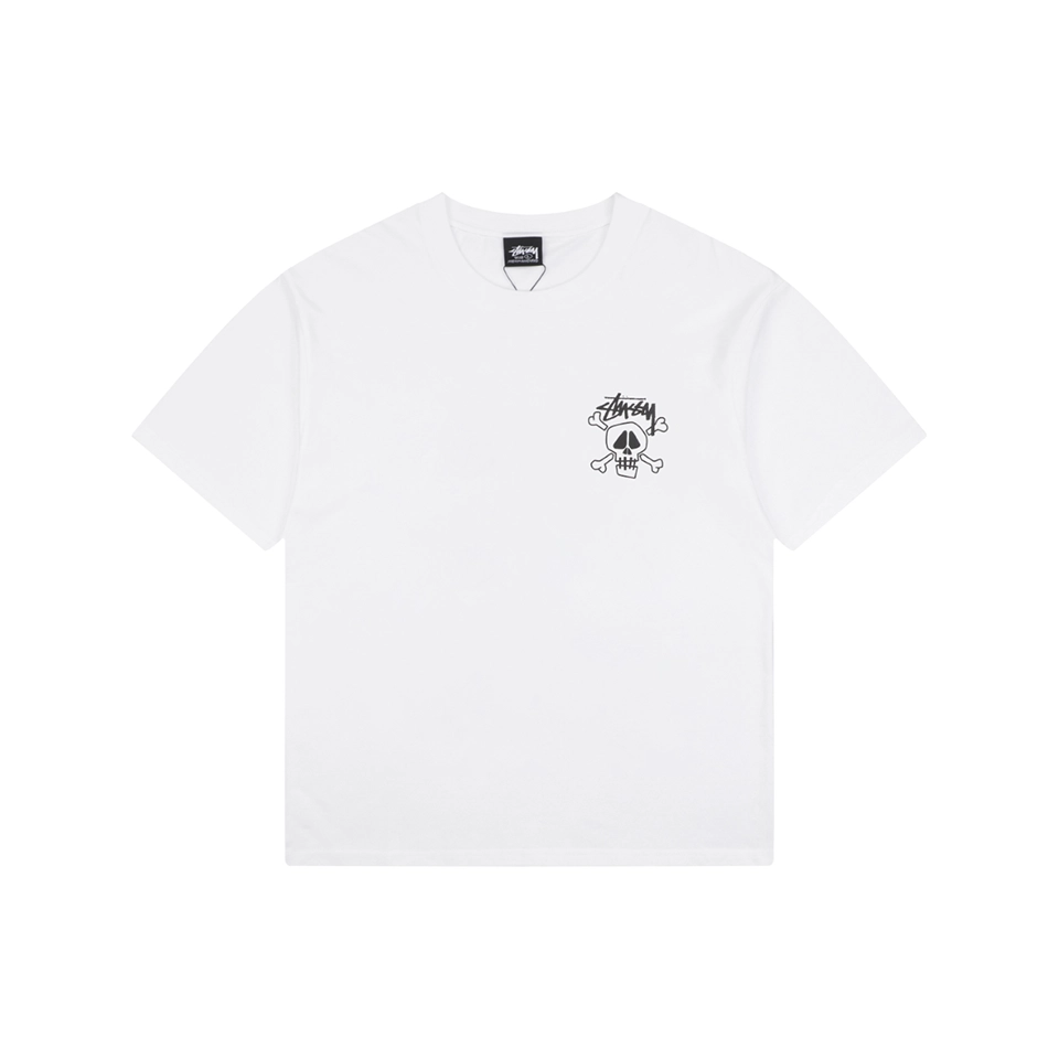Stussy Graffiti Skull Print T-Shirt White Front view