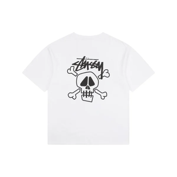 Stussy Graffiti Skull Print T-Shirt White Back Print