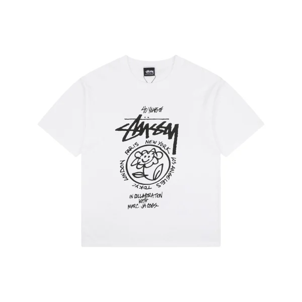 Stussy Graffiti Smiley Flower Print T-Shirt White Front view