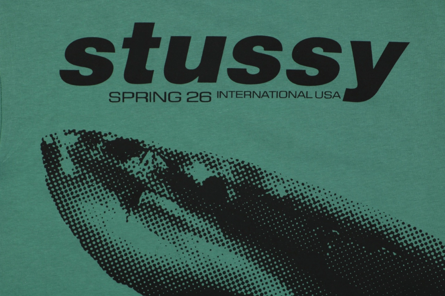 Stussy Halftone Shark Graphic T-Shirt Green Back Brand