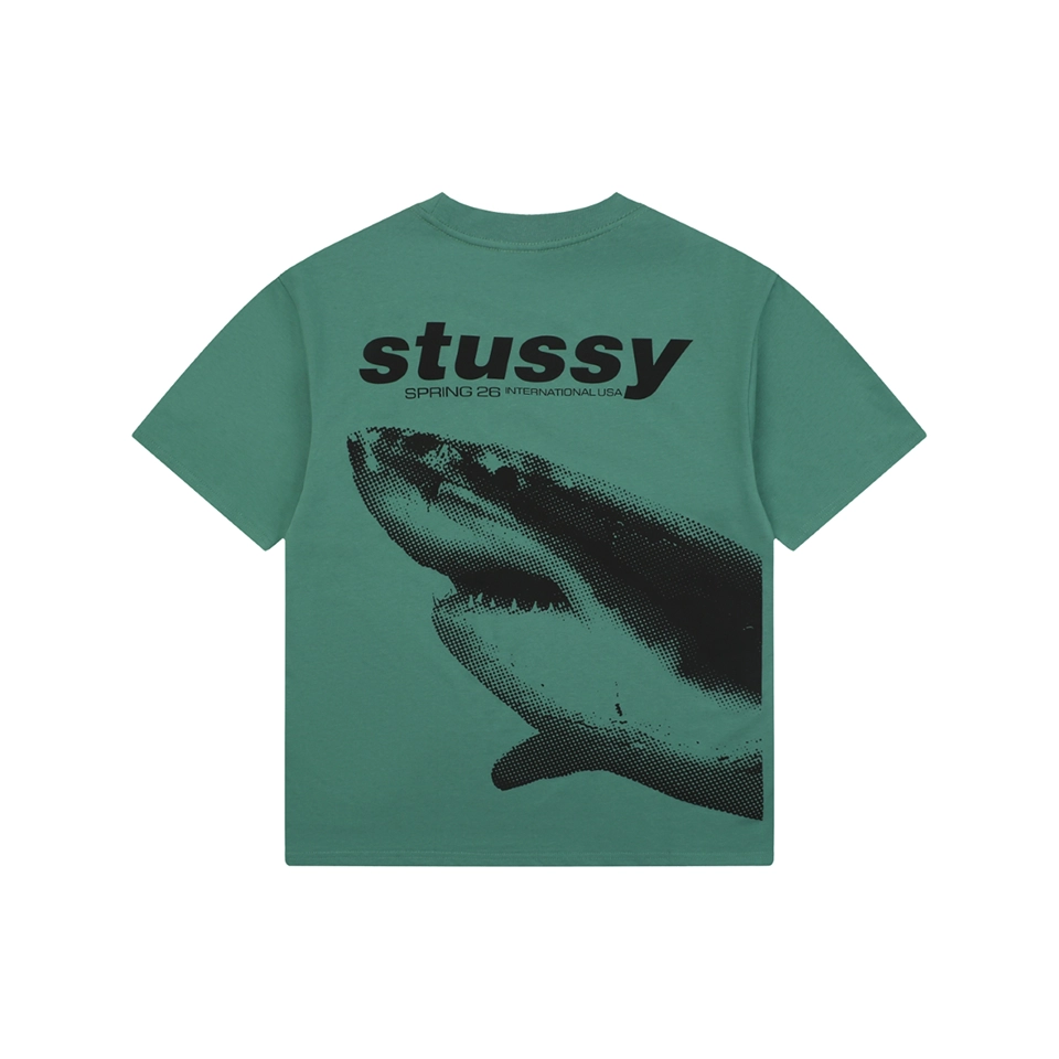 Stussy Halftone Shark Graphic T-Shirt Green Back view
