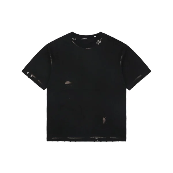 We11done Iron Ring Distressed Paint Splatter T-Shirt Black Front view