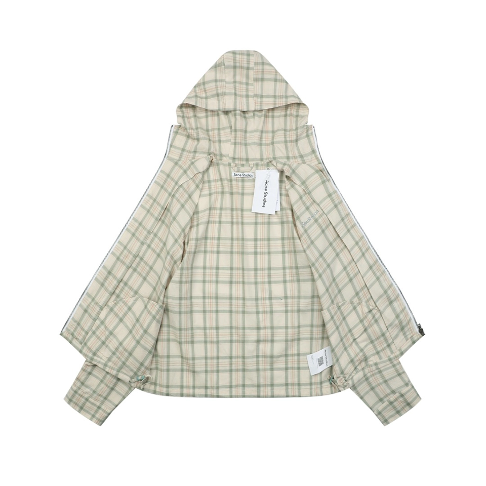 Acne Studios Checked Hooded Jacket Beige Lining