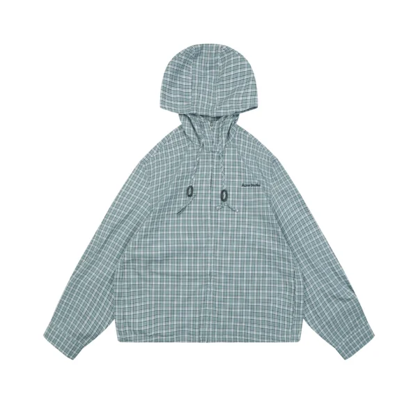 Acne Studios Checked Hooded Jacket Green Front view