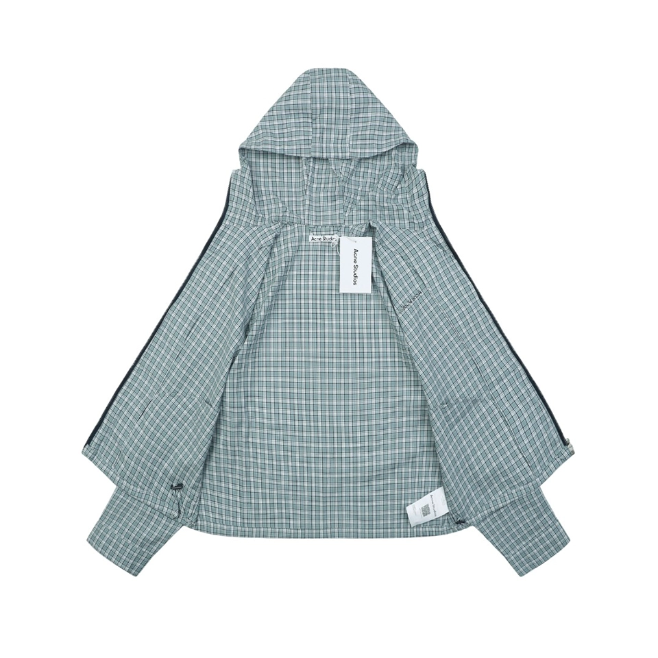 Acne Studios Checked Hooded Jacket Green Lining