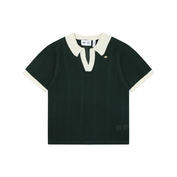 Adidas Originals Open-Knit V-Neck Polo Shirt Front view