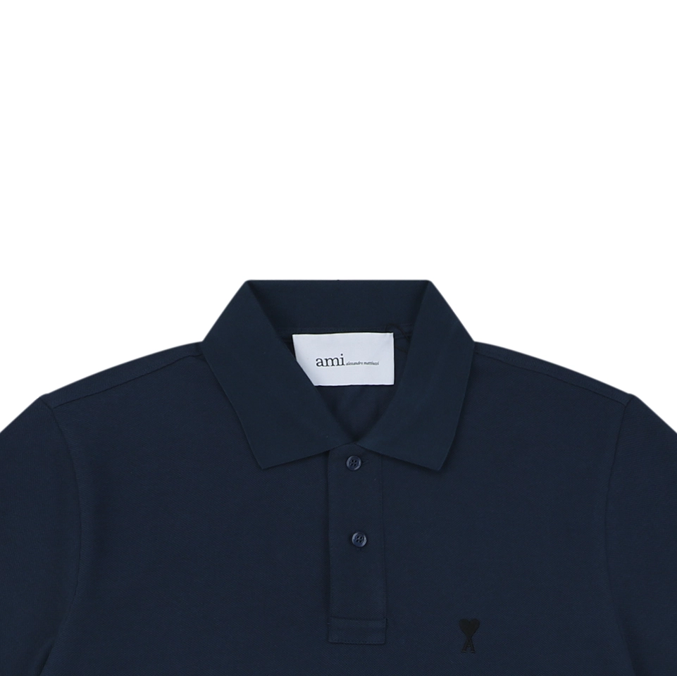 Ami Black Heart Embroidered Polo T-Shirt Navy