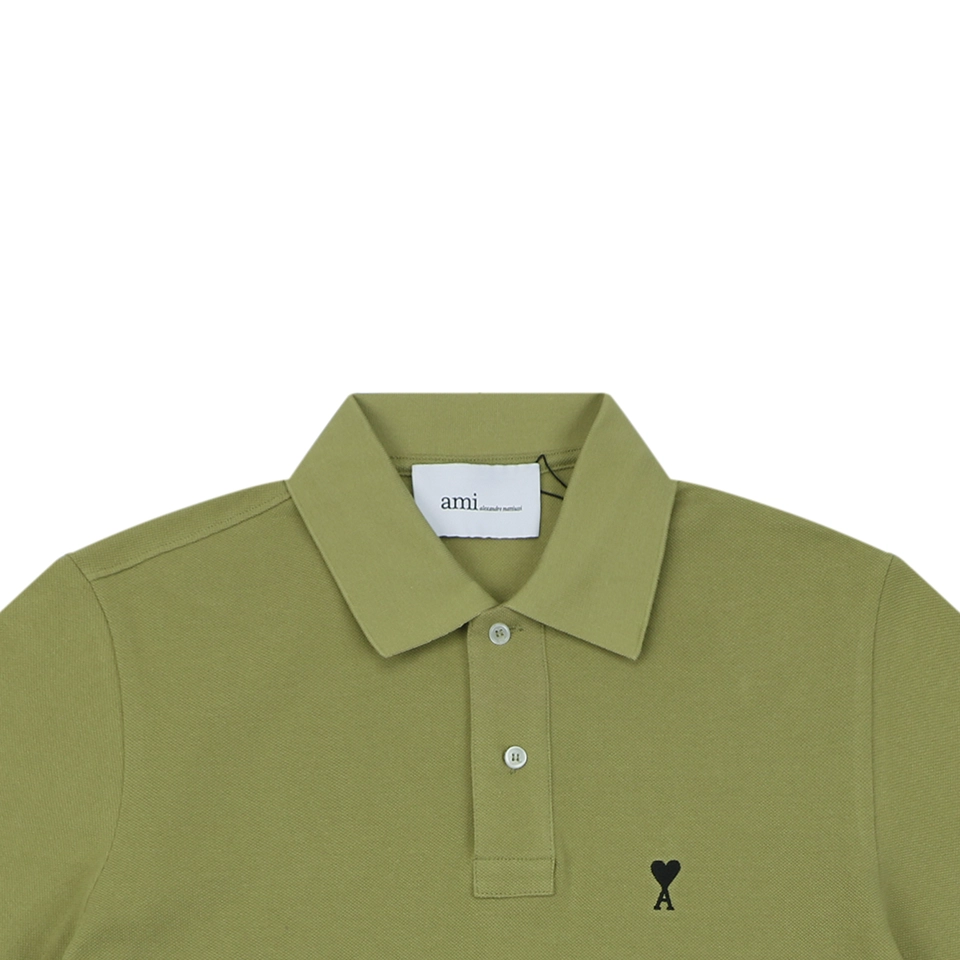 Ami Black Heart Embroidered Polo T-Shirt Green