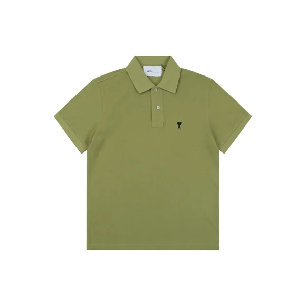 Ami Black Heart Embroidered Polo T-Shirt Green Front view