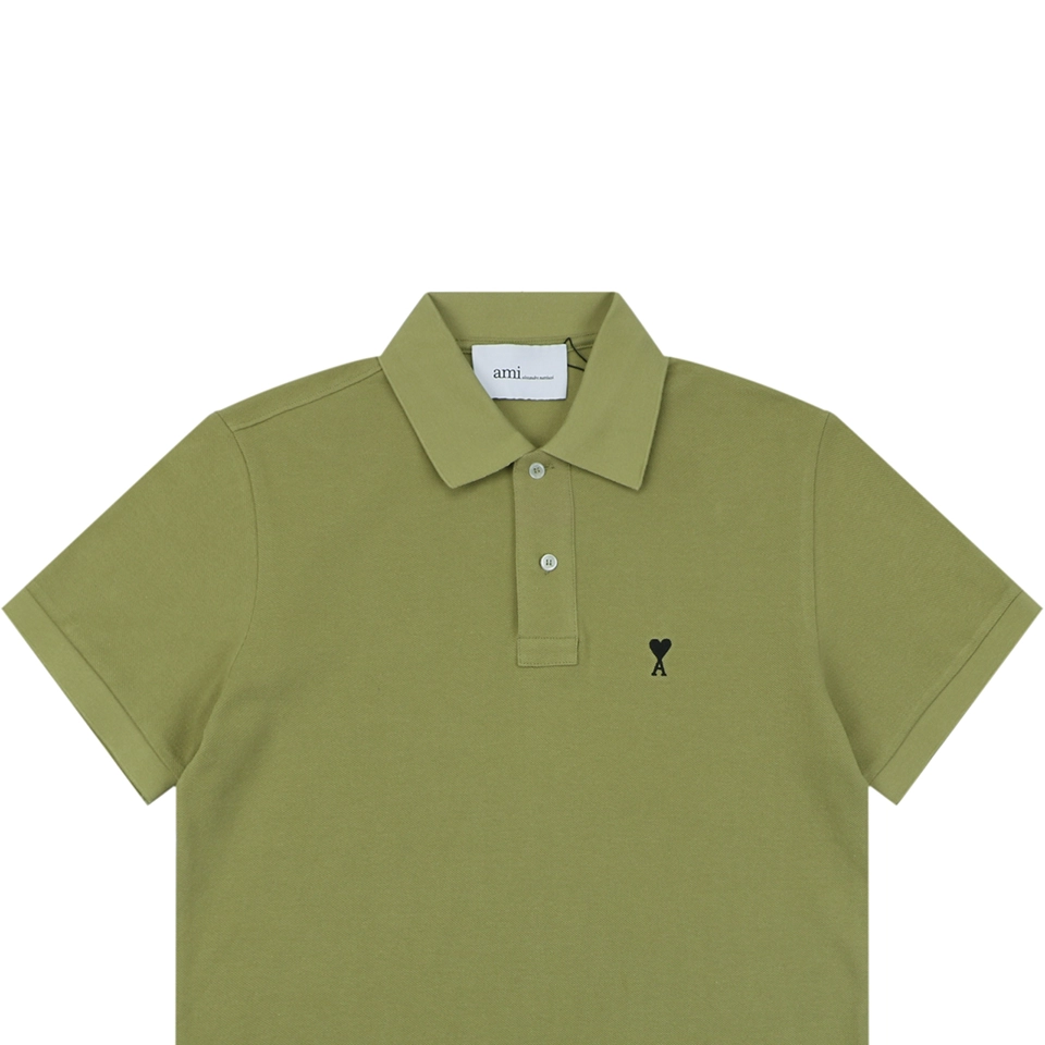 Ami Black Heart Embroidered Polo T-Shirt Green