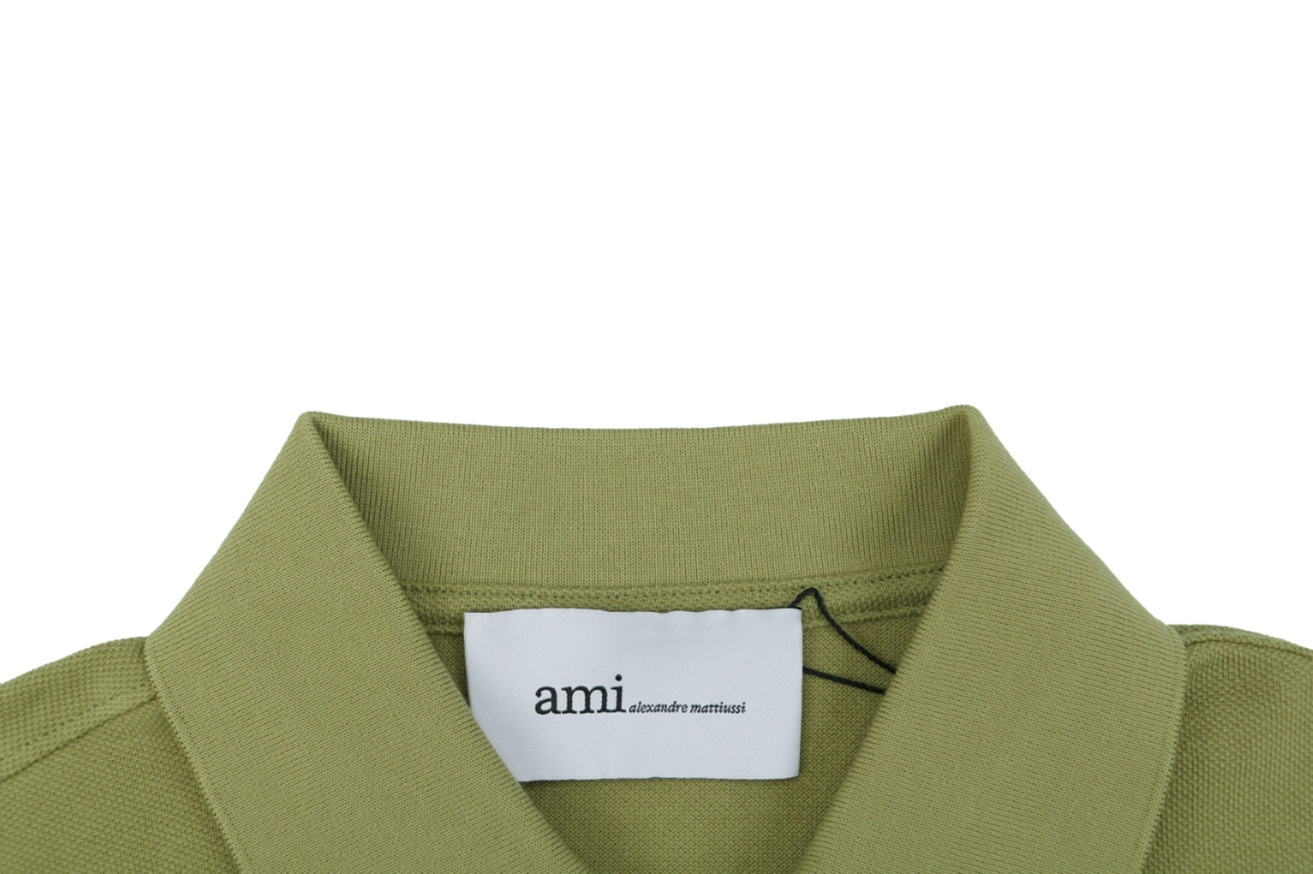 Ami Black Heart Embroidered Polo T-Shirt Green Collar
