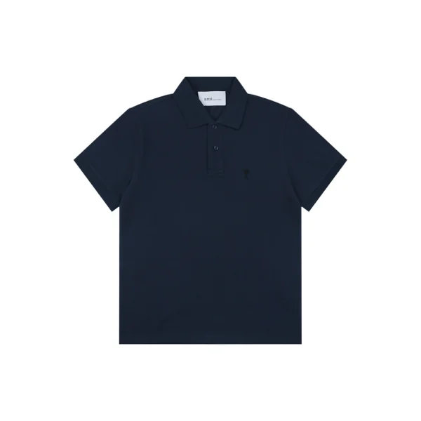 Ami Black Heart Embroidered Polo T-Shirt Navy Front view
