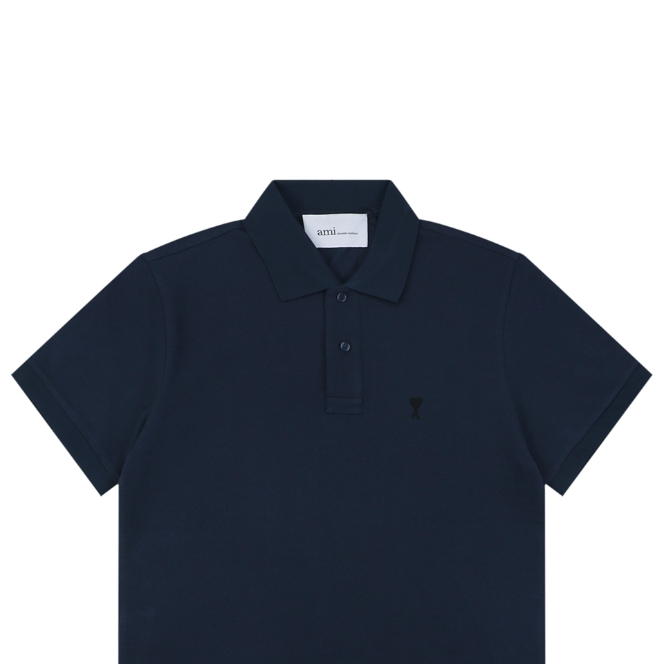 Ami Black Heart Embroidered Polo T-Shirt Navy