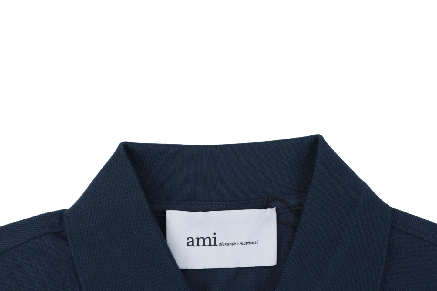 Ami Black Heart Embroidered Polo T-Shirt Navy Collar