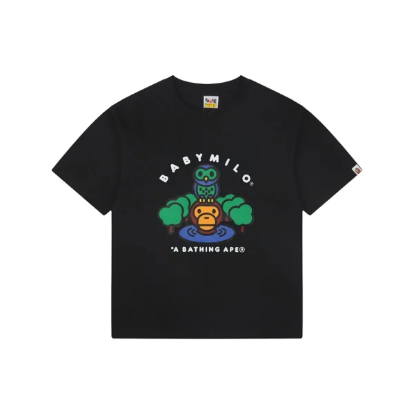 BAPE Owl & Baby Milo Graphic T-Shirt Black Front view