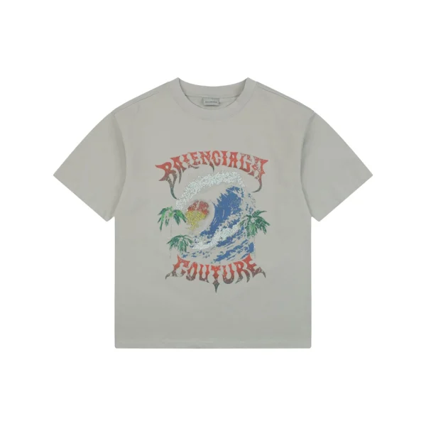 Balenciaga Sunset Wave Graphic T-Shirt Grey Front view