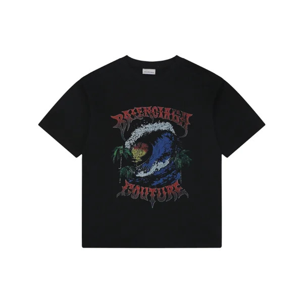 Balenciaga Sunset Wave Graphic T-Shirt Black Front view
