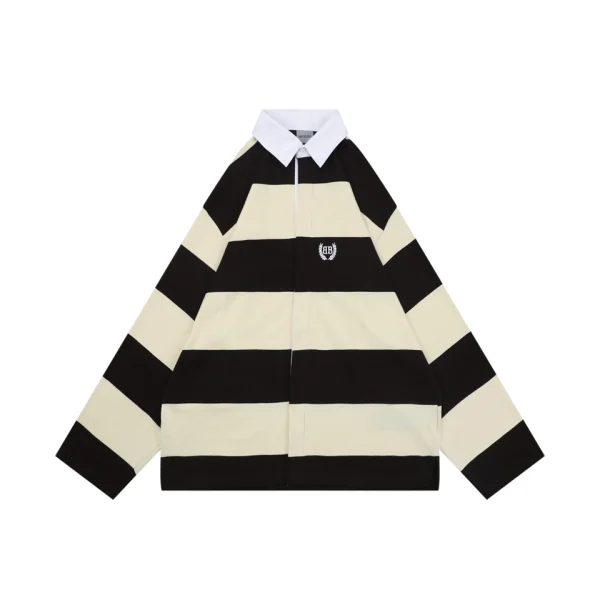 Balenciaga Wheat Double-B Striped Polo Shirt Front view